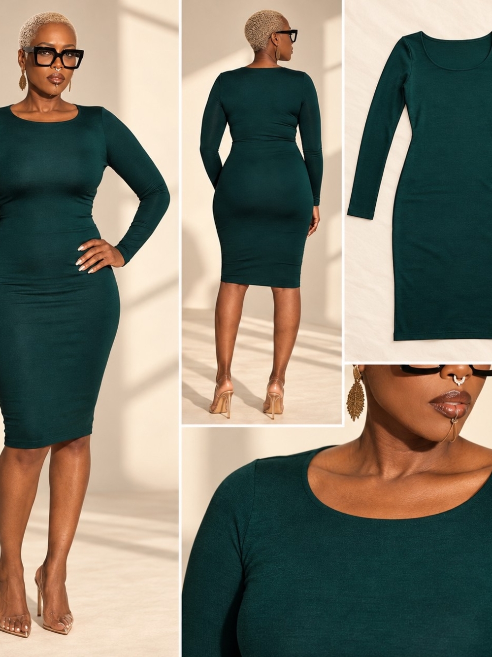 Velvet Torch Long Sleeve Midi Dress in Deep Teal